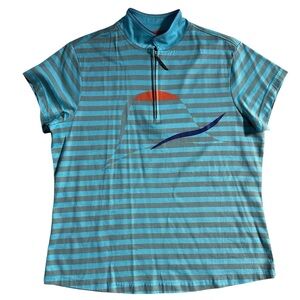 Jamie Sadock Blue Striped Short Sleeve Top 100% Cotton